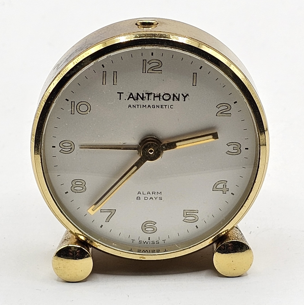 VTG T Anthony Antimagnetic 8 Day Brass Alarm Desk Clock Swiss